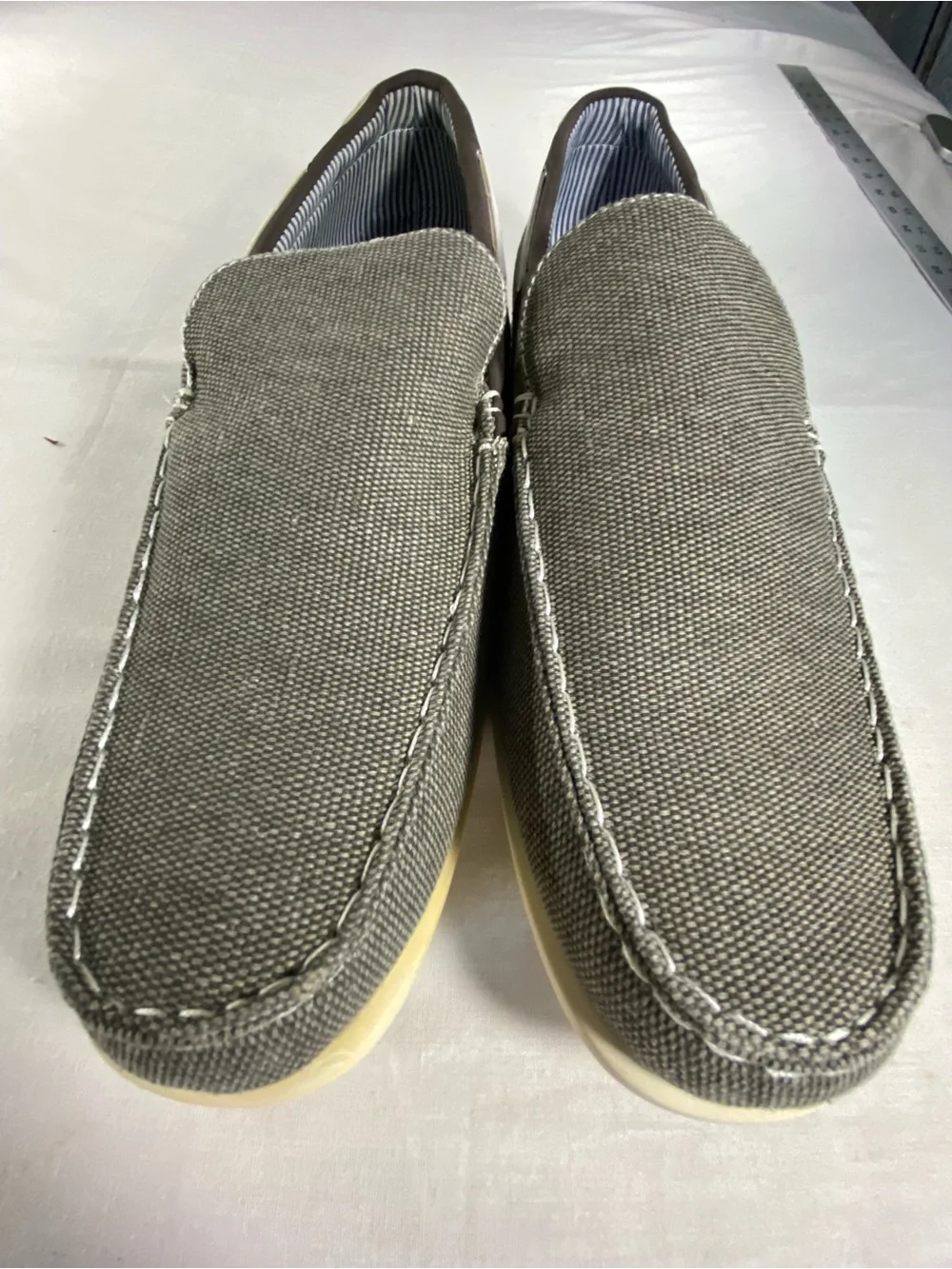 Bruno Marc Men's 13 US Gray Canvas Slip-On Loafer Boat Shoes